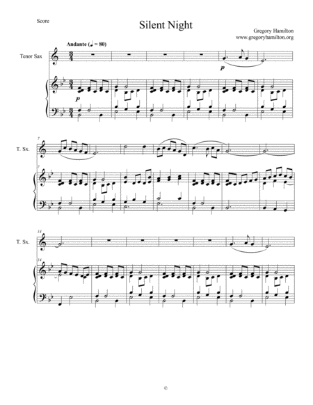 Free Sheet Music Silent Night For Tenor Sax And Piano