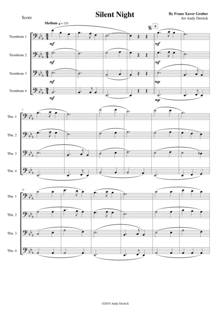 Silent Night For Trombone Quartet Sheet Music