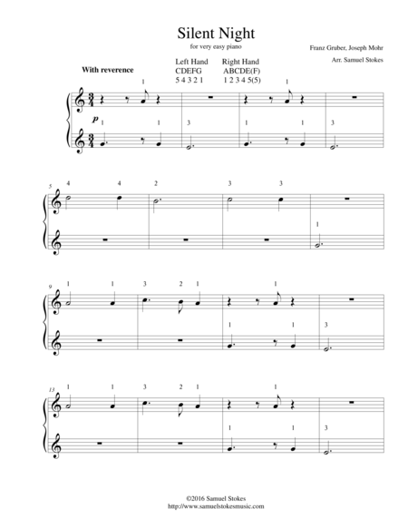 Silent Night For Very Easy Piano Sheet Music