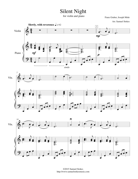 Free Sheet Music Silent Night For Violin And Piano