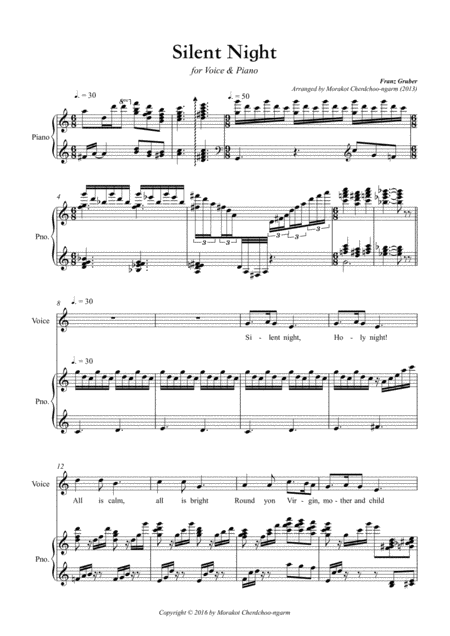 Silent Night For Voice Piano Sheet Music