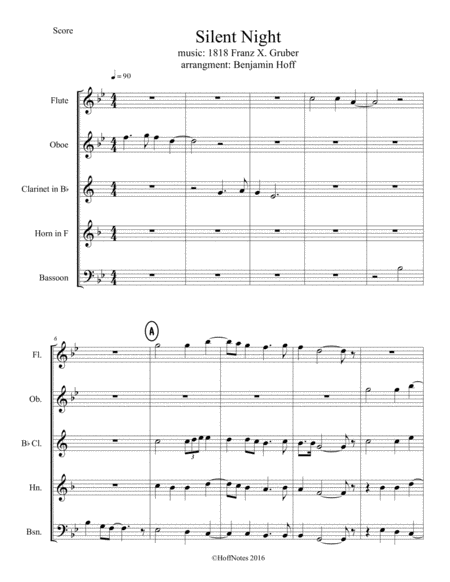 Free Sheet Music Silent Night For Wind Quintet