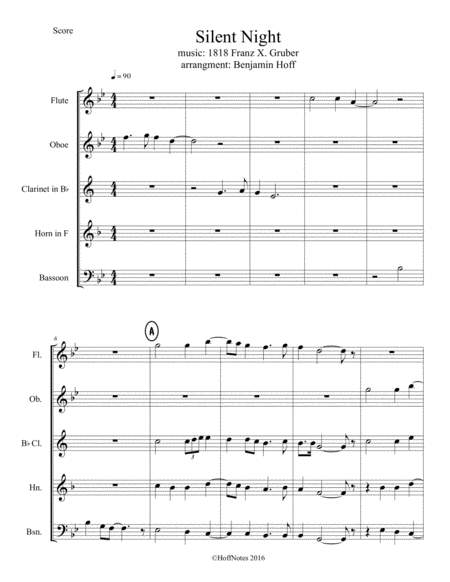 Silent Night For Wind Quintet Sheet Music