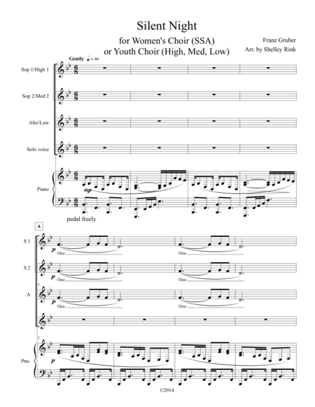 Silent Night For Womens Choir Or Youth Choir Sheet Music