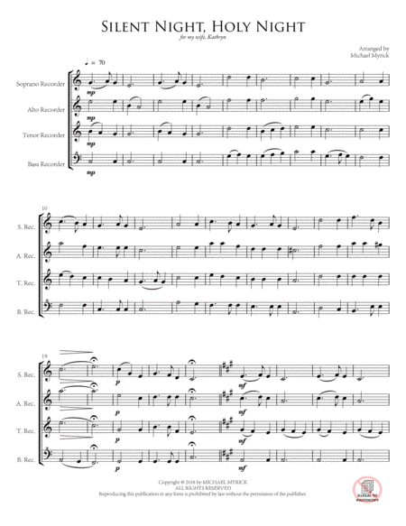 Silent Night Holy Night Recorder Ensemble Sheet Music