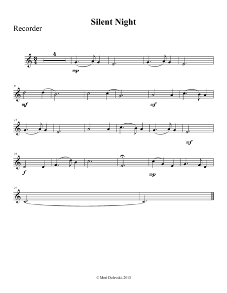 Free Sheet Music Silent Night Recorder Piano