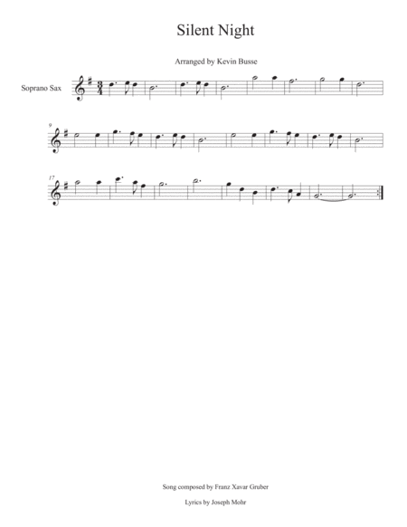 Silent Night Soprano Sax Sheet Music