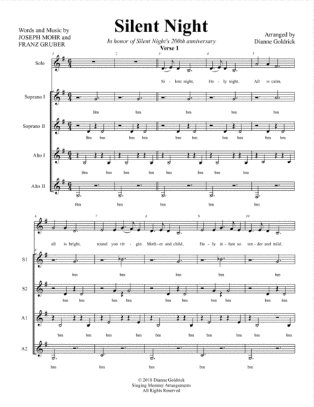 Silent Night Ssaa A Cappella Sheet Music