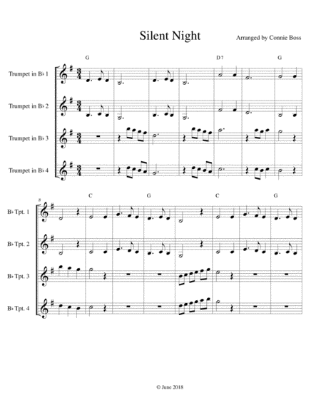 Free Sheet Music Silent Night Trumpet Quartet