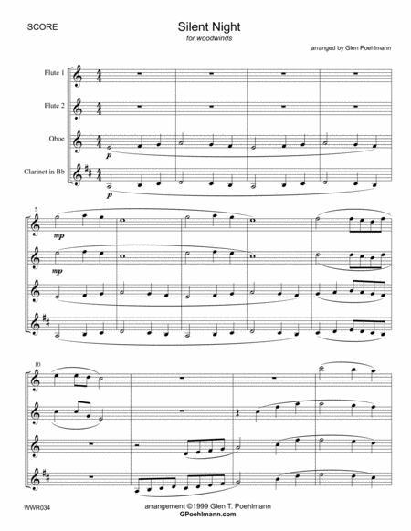 Free Sheet Music Silent Night Unaccompanied Woodwind Quartet 2 Flutes Oboe Clarinet