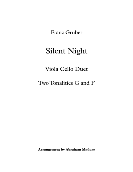 Silent Night Viola Cello Duet Two Tonalities Included Sheet Music