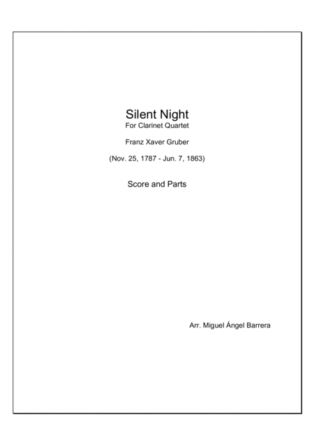 Silent Nigth For Clarinet Quartet Sheet Music