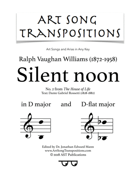 Silent Noon D And D Flat Major Sheet Music