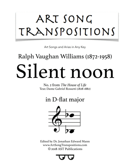 Silent Noon D Flat Major Sheet Music