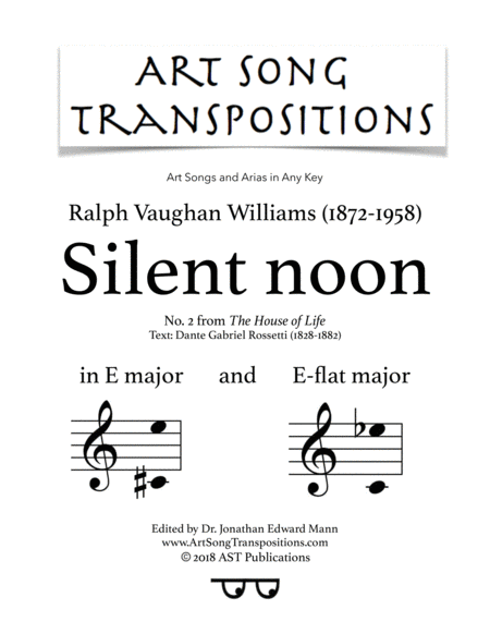 Free Sheet Music Silent Noon E And E Flat Major