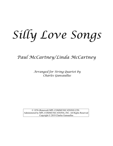 Free Sheet Music Silly Love Songs String Quartet Paul Mccartney Wings