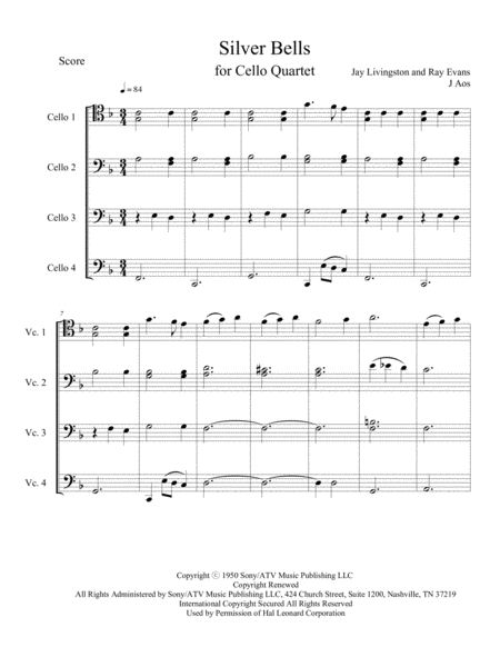 Free Sheet Music Silver Bells Cello Quartet