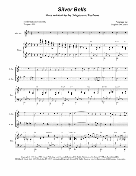 Free Sheet Music Silver Bells Duet For Soprano And Alto Saxophone