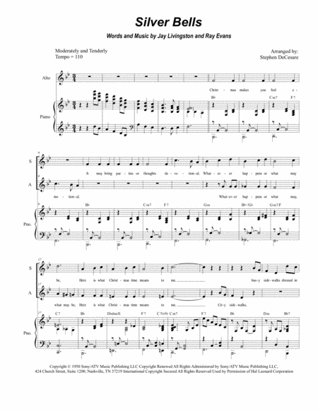 Free Sheet Music Silver Bells Duet For Soprano And Alto Solo