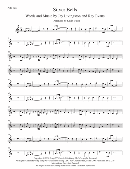 Free Sheet Music Silver Bells Easy Key Of C Alto Sax