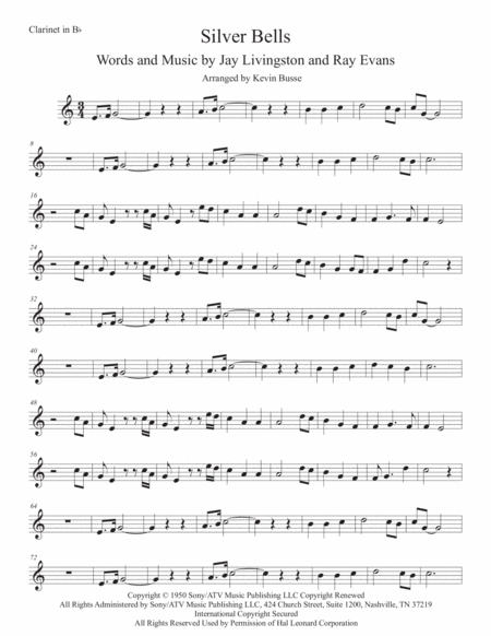 Silver Bells Easy Key Of C Clarinet Sheet Music