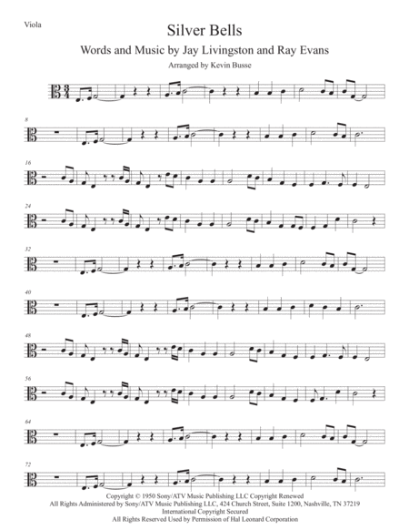 Silver Bells Easy Key Of C Viola Sheet Music