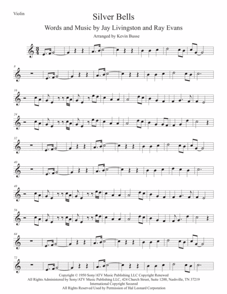 Silver Bells Easy Key Of C Violin Sheet Music