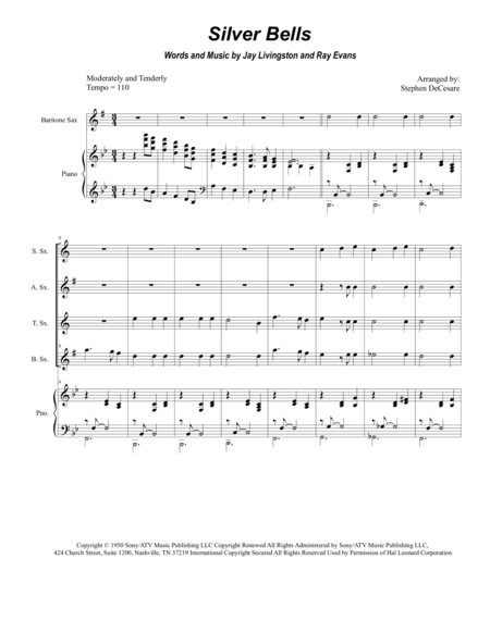 Free Sheet Music Silver Bells For Saxophone Quartet