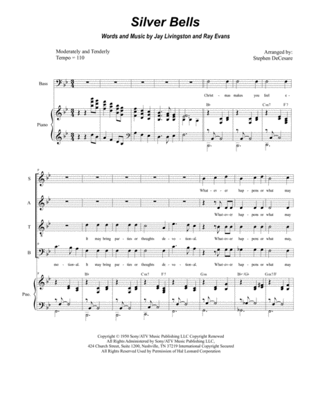 Silver Bells For Vocal Quartet Satb Sheet Music