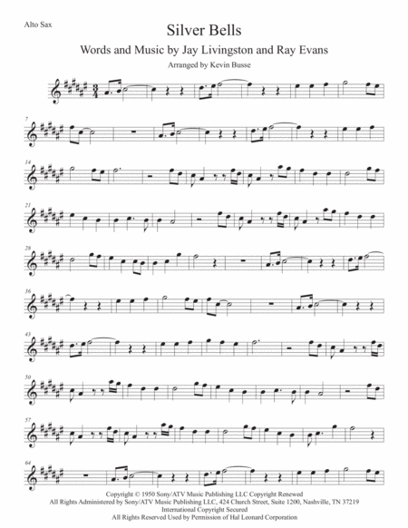 Silver Bells Original Key Alto Sax Sheet Music