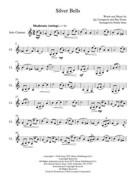 Free Sheet Music Silver Bells Solo Clarinet