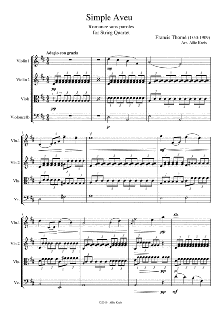 Free Sheet Music Simple Aveu String Quartet