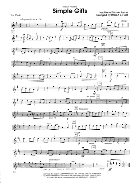 Simple Gifts 1st Violin Sheet Music