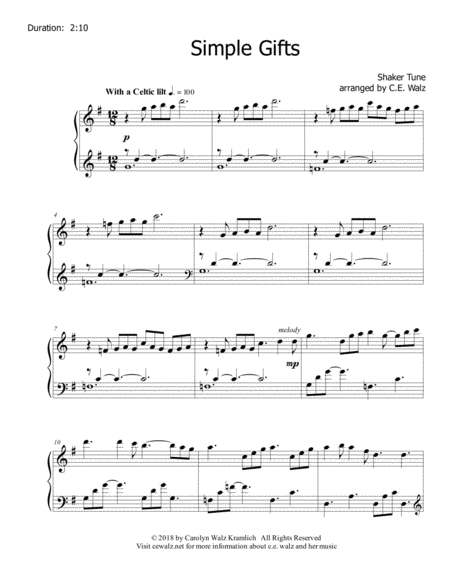 Simple Gifts A Shaker Tune Sheet Music