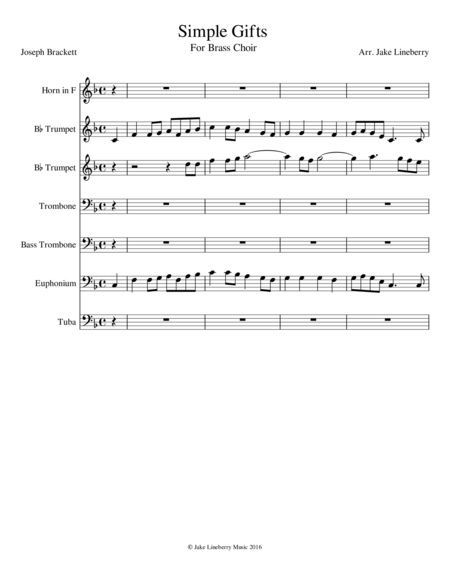 Free Sheet Music Simple Gifts Brass Choir