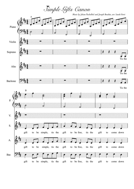 Free Sheet Music Simple Gifts Canon