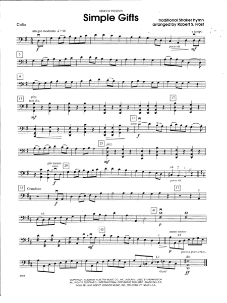 Free Sheet Music Simple Gifts Cello