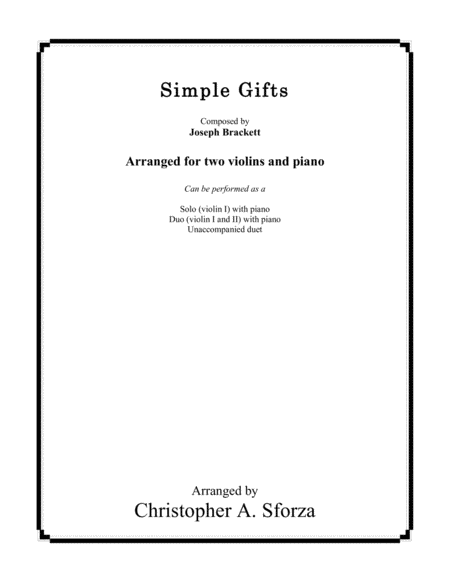 Simple Gifts For Two Violins And Piano Sheet Music