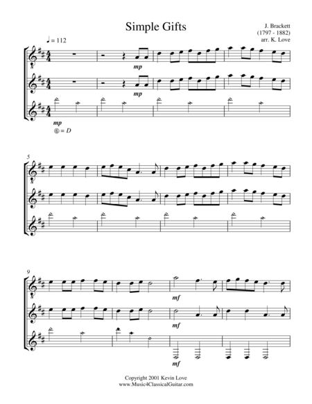 Simple Gifts Guitar Trio Score And Parts Sheet Music