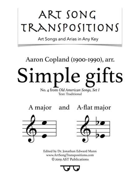 Simple Gifts In 2 Medium Keys A A Flat Major Sheet Music