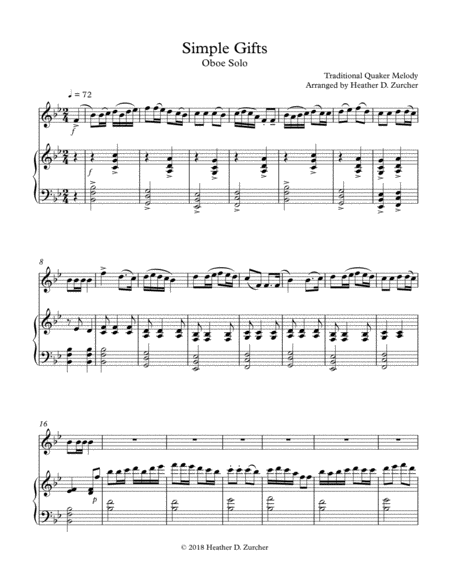 Simple Gifts Oboe Solo Sheet Music