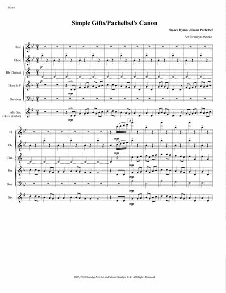 Free Sheet Music Simple Gifts Pachelbel Canon
