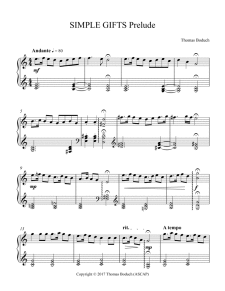 Simple Gifts Prelude Sheet Music