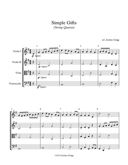 Free Sheet Music Simple Gifts String Quartet