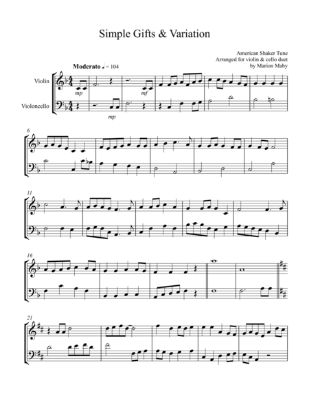 Free Sheet Music Simple Gifts Variation