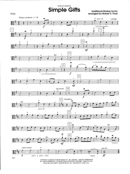 Free Sheet Music Simple Gifts Viola