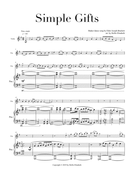 Free Sheet Music Simple Gifts Violin And Piano