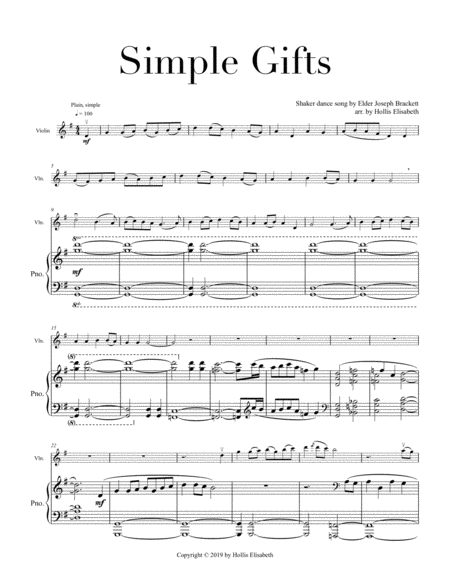 Simple Gifts Violin And Piano Sheet Music