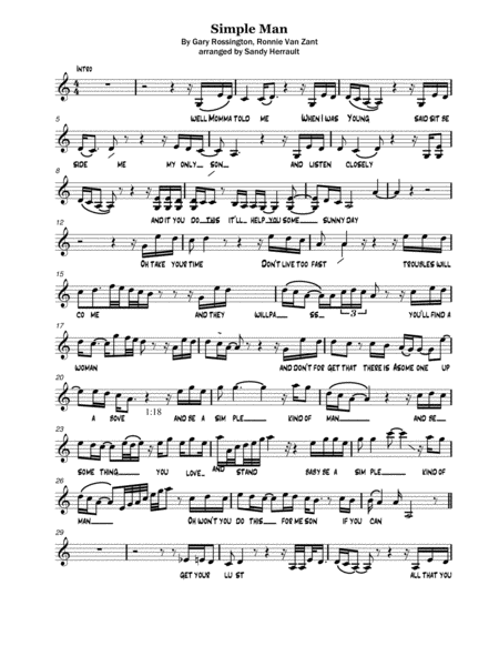 Simple Man Violin Solo Sheet Music