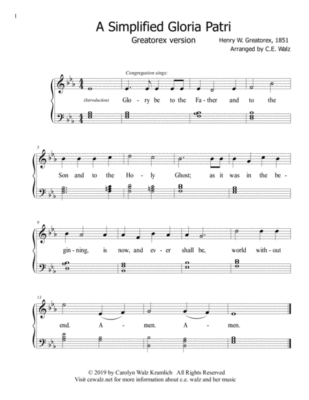 Simplified Gloria Patri And Doxology For Worship Service Sheet Music